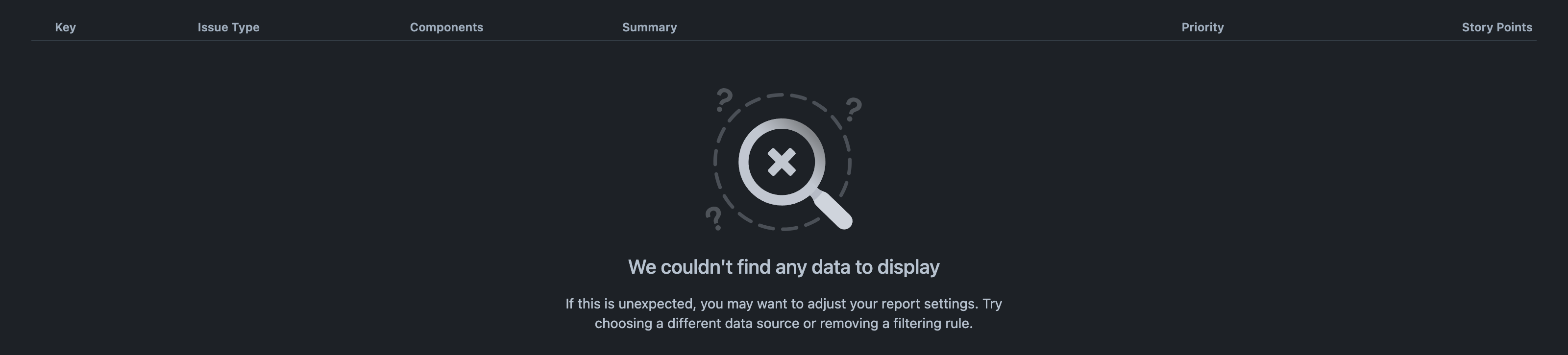 Preview pane with 'We couldn't find any data to display' message