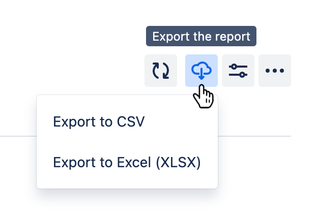 Report screen header with the 'Export the report' button hovered