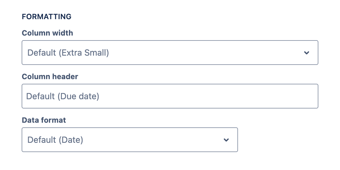 Formatting section with 'Data format' options available for a date field