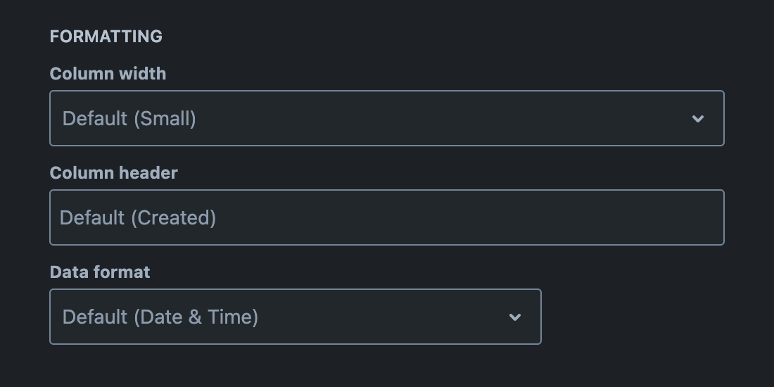 Formatting section with 'Data format' options available for a date/time field