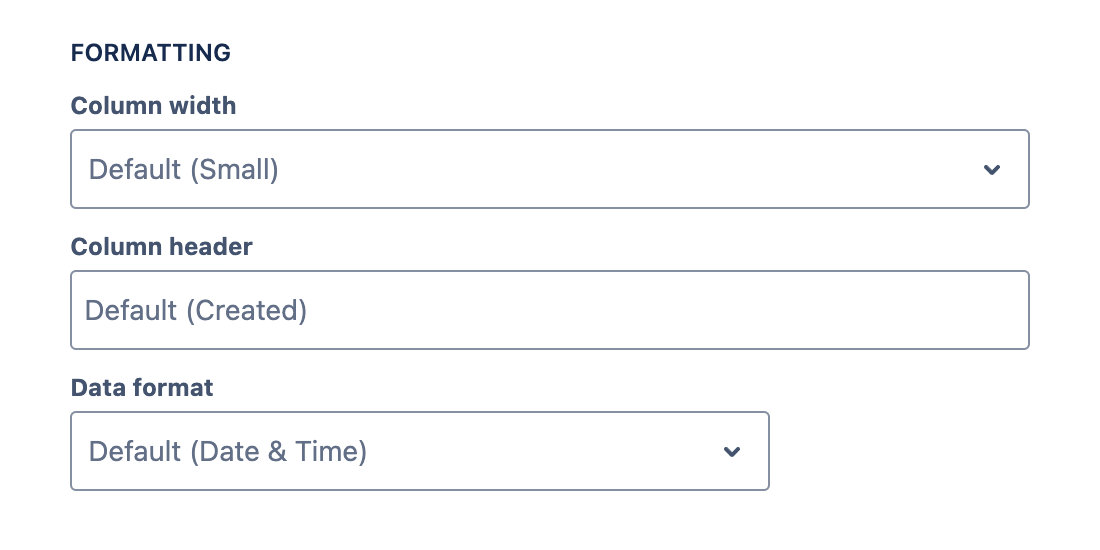 Formatting section with 'Data format' options available for a date/time field