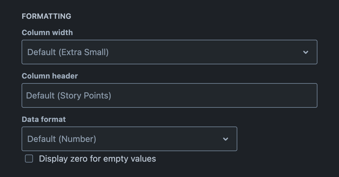 Formatting section with 'Data format' options available for a number field