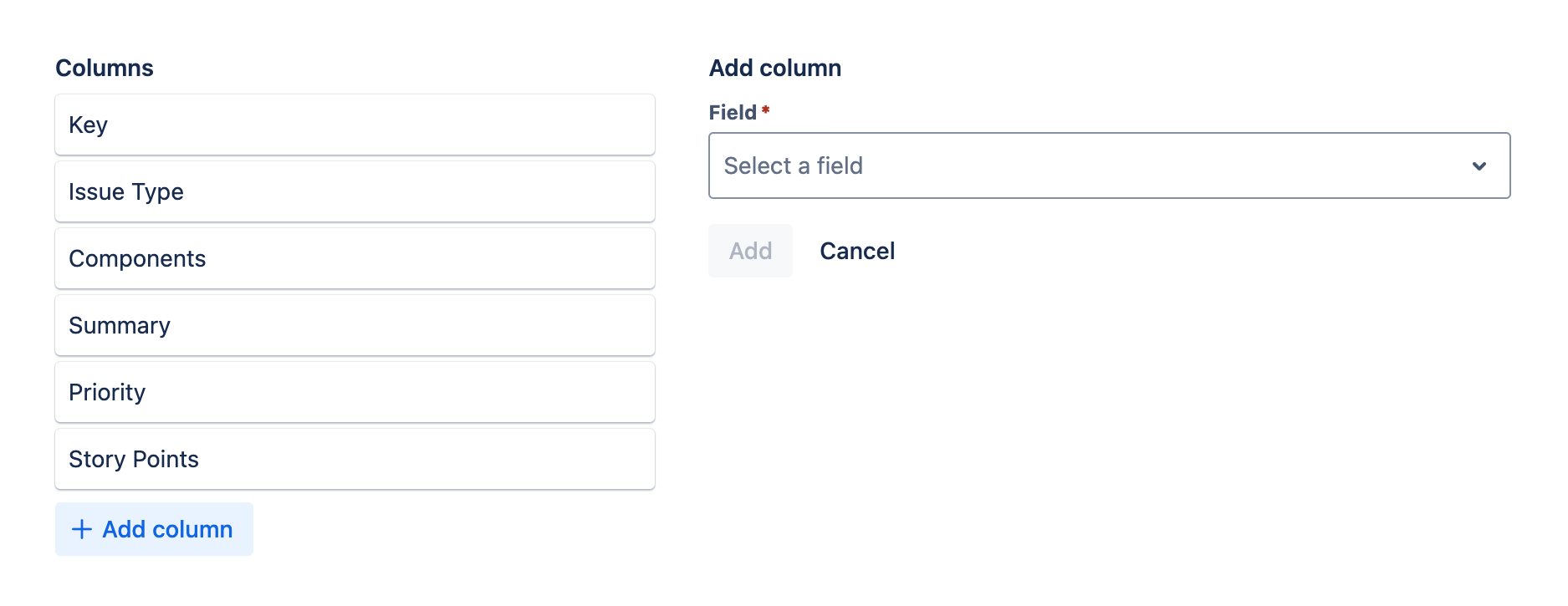 Columns tab with a new column being added