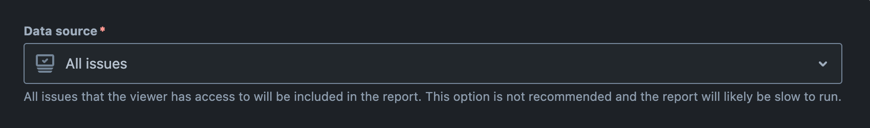 'Data source' field with 'All issues' selected