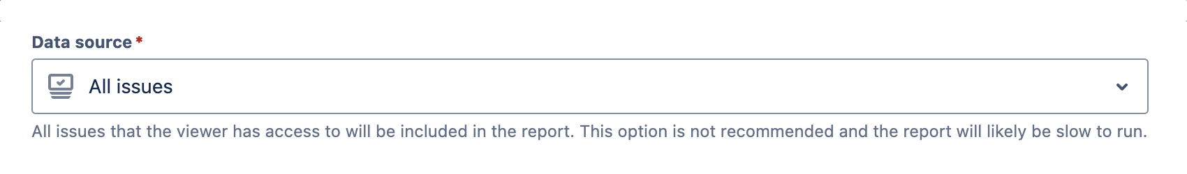 'Data source' field with 'All issues' selected
