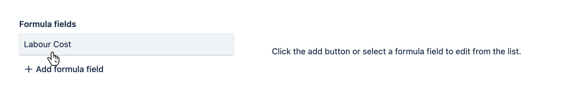 Formula fields tab with an existing formula field hovered