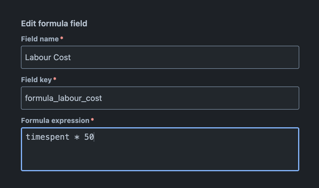 'Formula expression' field with an expression populated