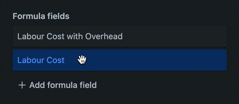 Formula fields tab with formula fields being reordered