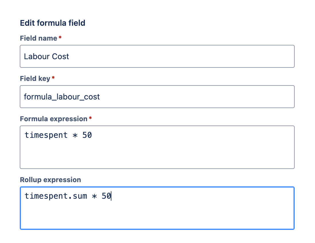 'Rollup expression' field with an expression populated