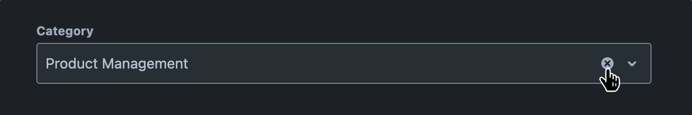'Category' field with 'X' icon hovered