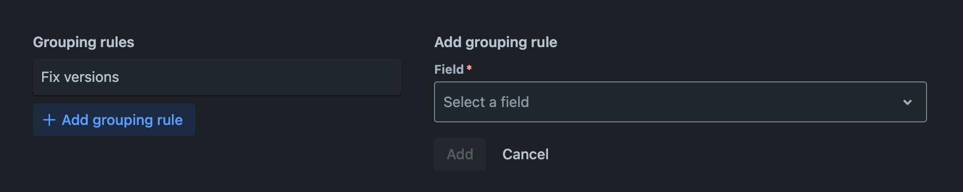 Grouping rules tab with a new grouping rule being added