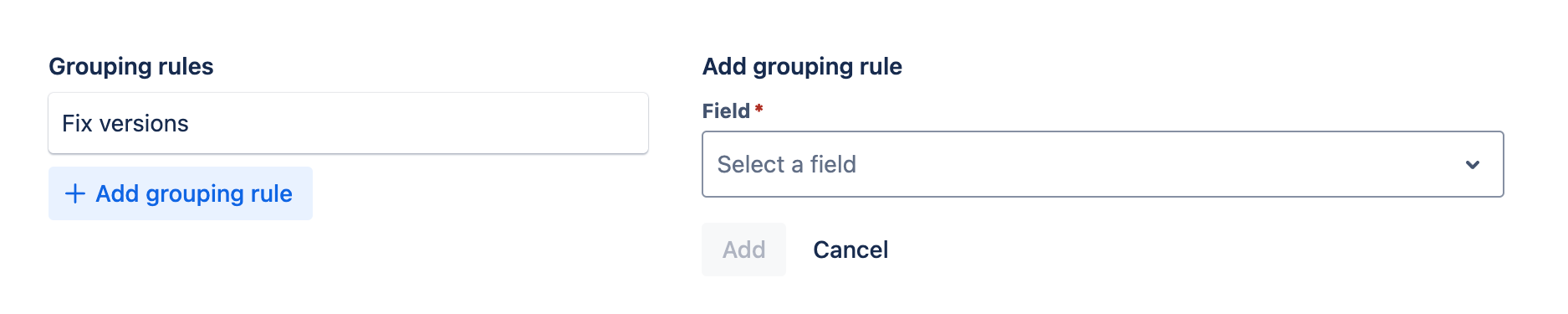 Grouping rules tab with a new grouping rule being added