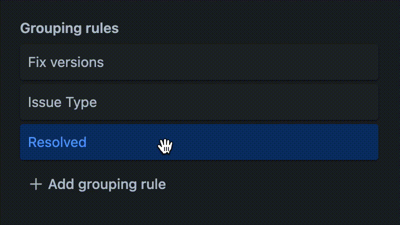 Grouping rules tab with grouping rules being reordered