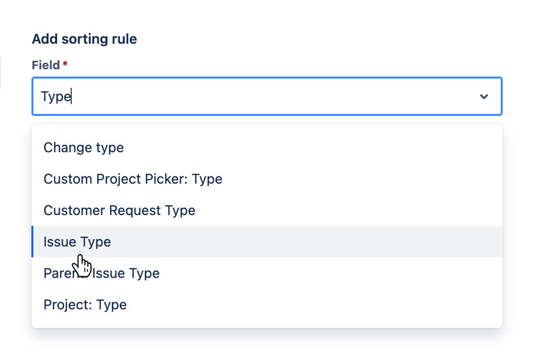 'Field' field with dropdown menu open and a field selected